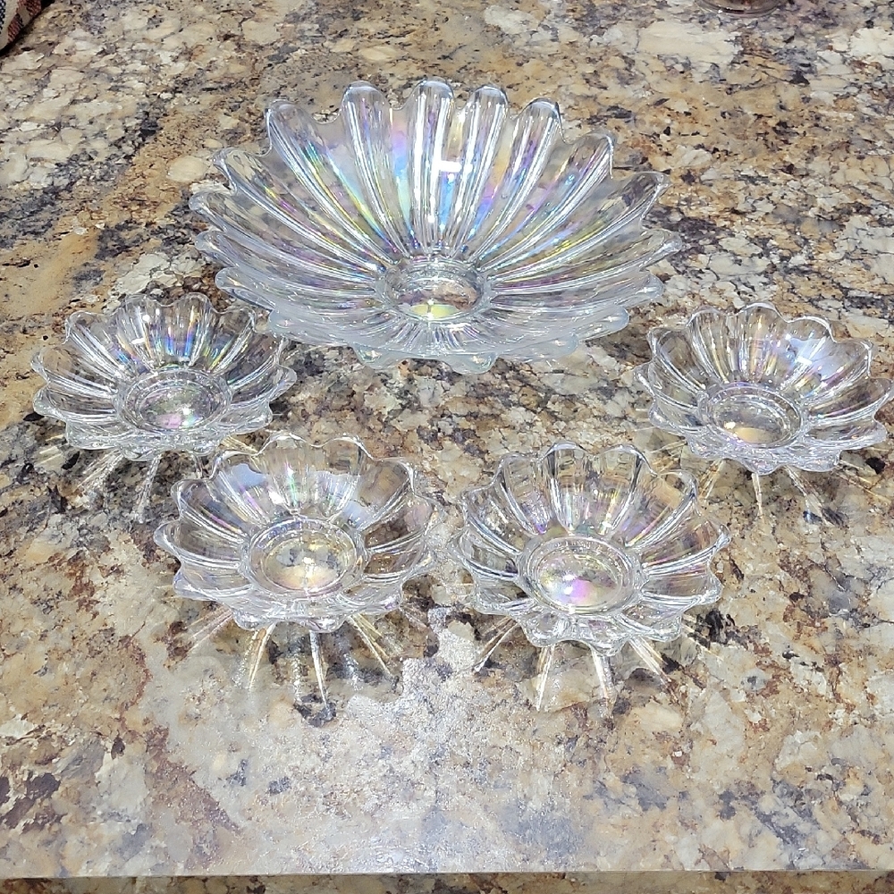 Federal Celestial Iridescent Glass Bowl and Dish Set